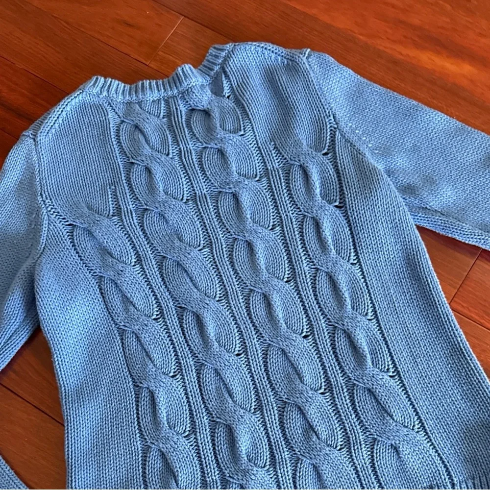 J.Crew Cable Knit Sweater SZ S Periwinkle Blue 100% Cotton Chunky Pullover - Picture 6 of 7